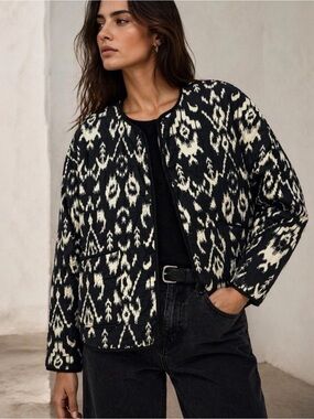 ZARA Ikat Print Heritage Quilted Utility Jacket Size M